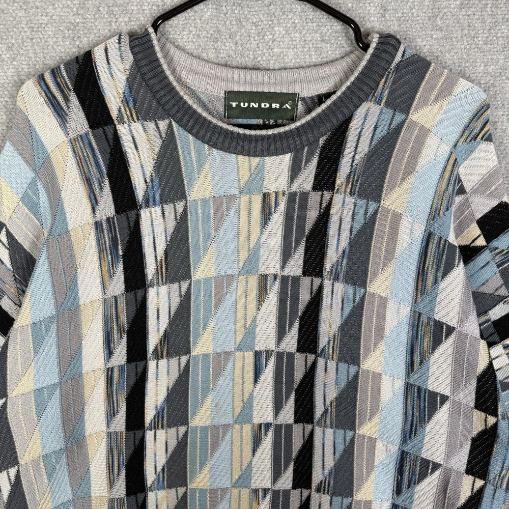 Tundra Canada Sweater Men's Size Large Coogi Style Geometric Grandpa Vintage